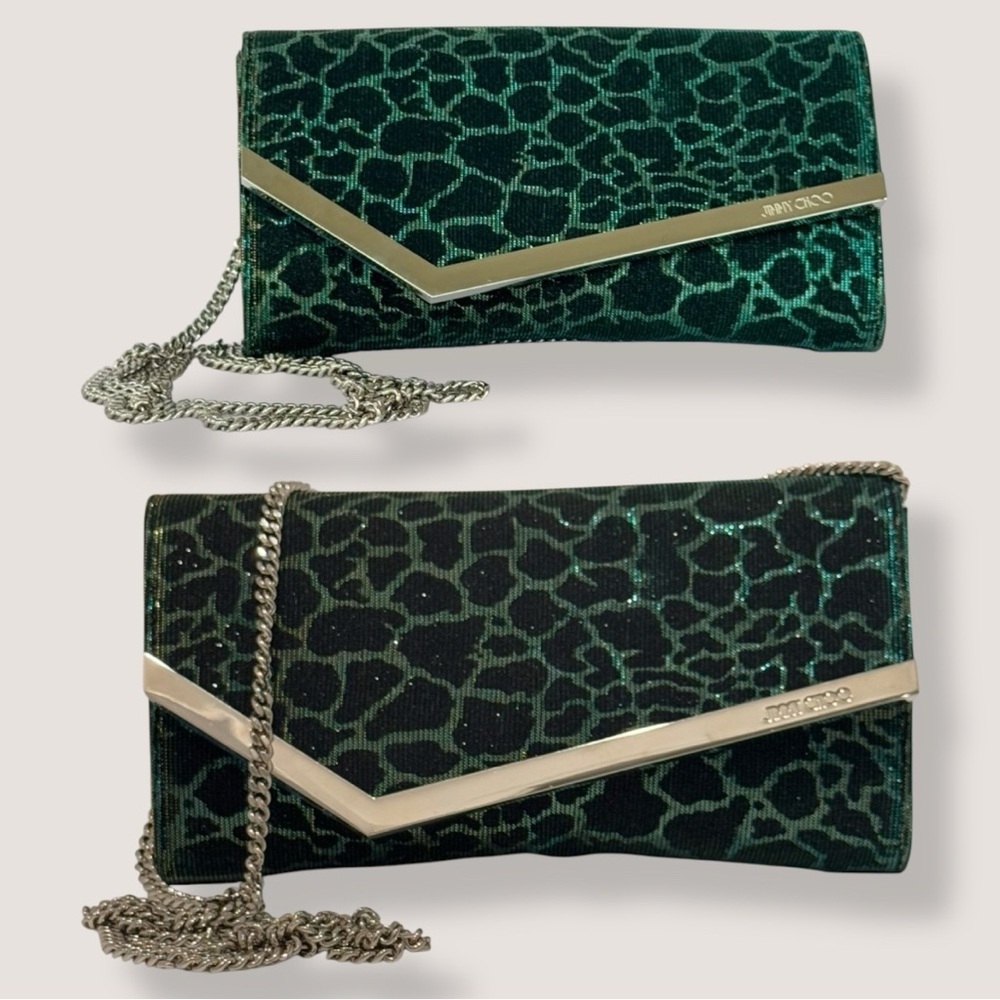 Jimmy Choo Emmie Metallic Glitter Hologram Camo Zebra Jacquard Print Clutch NEW - Picture 3 of 16